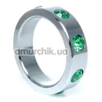 Ерекційне кільце з зеленими кристалами Boss Series Metal Ring Diamonds Large, срібне - Фото №1