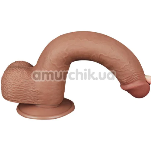 Фаллоимитатор Sliding-Skin Dual Layer Dong 9 с мошонкой, светло-коричневый