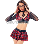 Костюм школьницы JSY Sexy Lingerie 5808, черно-красный: юбка + топ + галстук + очки - Фото №1