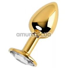 Анальная пробка с прозрачным кристаллом Loveshop Seamless Butt Plug M, золотая - Фото №1