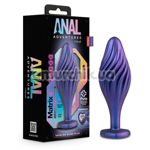 Анальная пробка Anal Adventures Matrix Swirling Bling Plug, фиолетовая