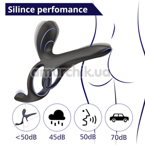 Насадка на пенис с вибрацией Men's Play Vibrating Cock Ring With Clitoral & Taint Stimulation B11, черная