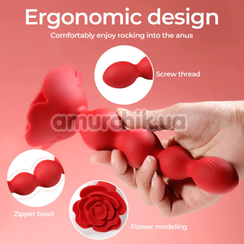 Анальный стимулятор с ротацией Boss Series Flower Butt Plug, красный