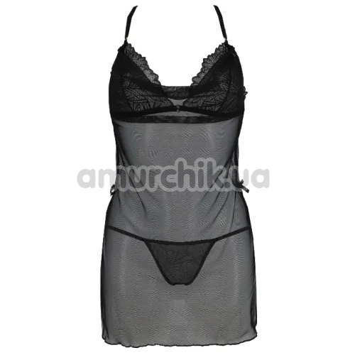 Комплект Passion Free Your Senses Deliena Chemise, чорний: пеньюар + трусики-стрінги