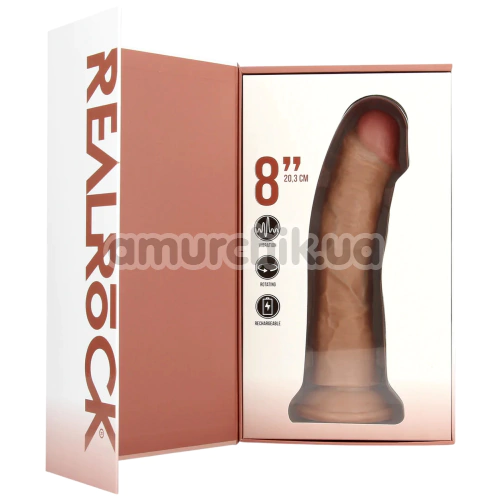 Вібратор з ротацією Realrock Realistic Vibrating & Rotating Dildo With Suction Cup 8, світло-коричневий