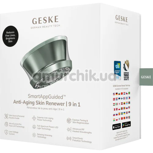 Микротоковый LED-излучатель для восстановления кожи лица Geske Anti-Aging Skin Renewer Metallic 9 in 1, зеленый