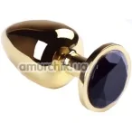 Анальная пробка с черным кристаллом SWAROVSKI Gold Black Diamond Big, золотая - Фото №1