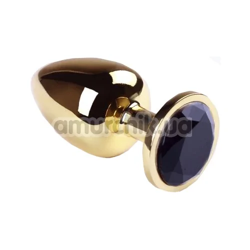 Анальна пробка з чорним кристалом SWAROVSKI Gold Black Diamond Big, золота