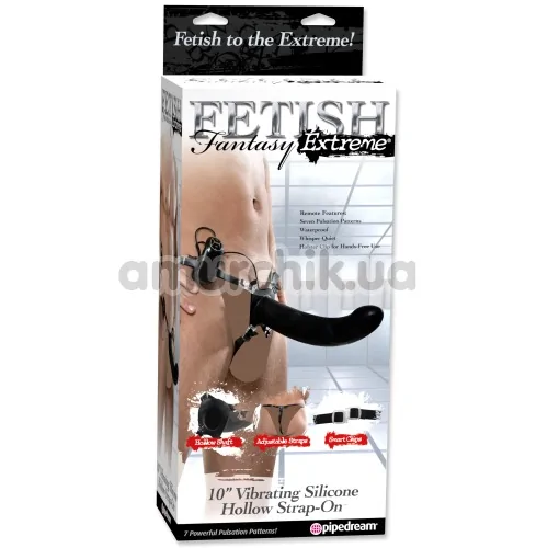 Полый страпон с вибрацией 10 Vibrating Silicone Hollow Strap-On, черный