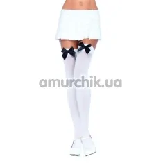 Чулки с черным бантиком Nylon Thigh Highs With Bow, белые - Фото №1
