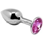 Анальная пробка с розовым кристаллом Alive Anal Pleasure Mini Metal Butt Plug M, серебряная - Фото №1