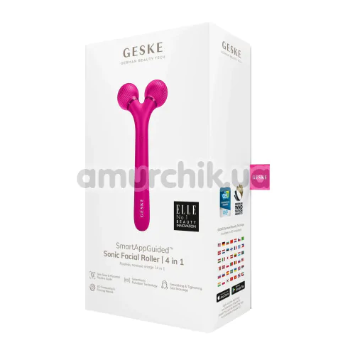 Ультразвуковий масажер для обличчя Geske Sonic Facial Roller 4 in 1, яскраво-рожевий