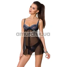 Комплект Passion Free Your Senses Gisele Chemise чёрный: пеньюар + трусики - Фото №1