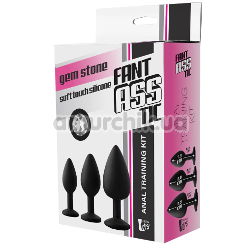 Набор анальных пробок с прозрачным кристаллом Fantasstic Anal Training Kit, черный