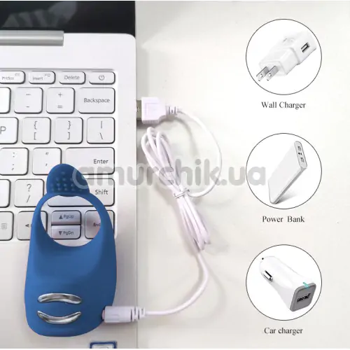 Виброкольцо для члена с электростимуляцией FoxShow Silicone Vibrating Ring With Electro Stim, синее