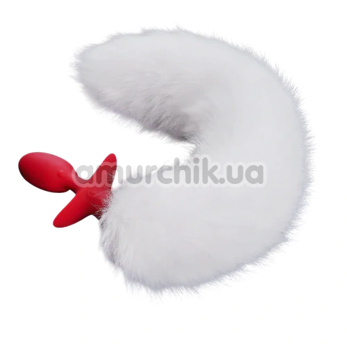 Анальная пробка с белым хвостиком, вибрацией и ротацией Upko Swinging & Vibrating Anal Plug, красная