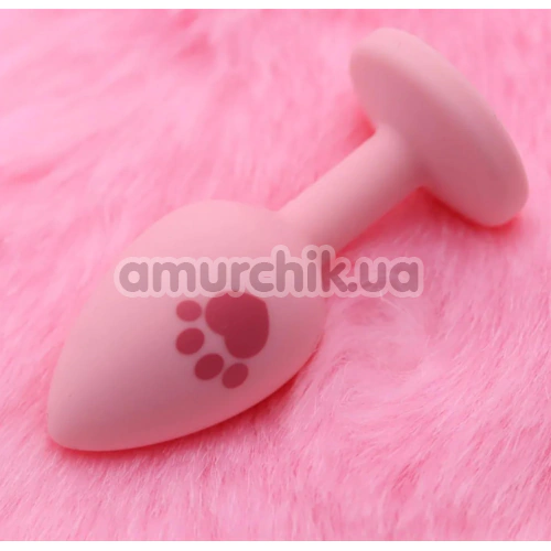 Анальная пробка с розовым кристаллом Alume Silicone Heart Paw Plug S, розовая