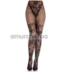Колготки Leg Avenue Dahlia Lace Tights With Net Thigh Detail, черные - Фото №1