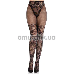 Колготки Leg Avenue Dahlia Lace Tights With Net Thigh Detail, черные - Фото №1