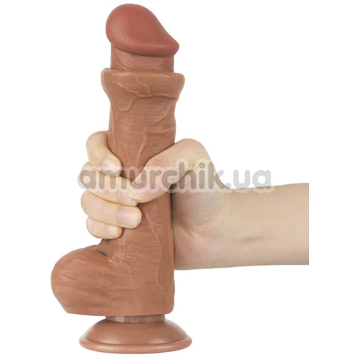 Фаллоимитатор Sliding-Skin Dual Layer Dong 8 с маленькой мошонкой, светло-коричневый