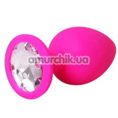 Анальна пробка з прозорим кристалом Fantasy Toys Butt Plug Diamond Silicone S, рожева - Фото №1