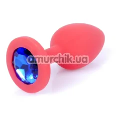 Анальная пробка с синим кристаллом Exclusivity Jewellery Silicon Plug S, светло-розовая - Фото №1