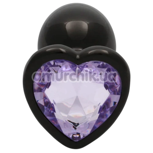 Анальна пробка з фіолетовим кристалом Ouch! Heart Metal Butt Plug Small, чорна