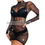 Платье Star Night Hollow Fishnet Transparent Rhinestone Dress, черное - Фото №1