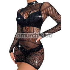 Сукня Star Night Hollow Fishnet Transparent Rhinestone Dress, чорна - Фото №1