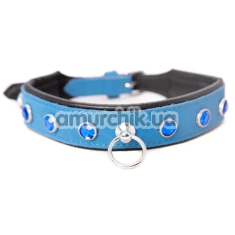 Нашийник DS Fetish Leather Collar Jewel, блакитний - Фото №1