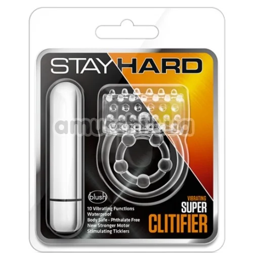 Виброкольцо Stay Hard Vibrating Super Clitifier, прозрачное