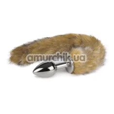 Анальна пробка з коричневим лисячим хвостиком Easy Toys Fox Tail Plug, срібна - Фото №1