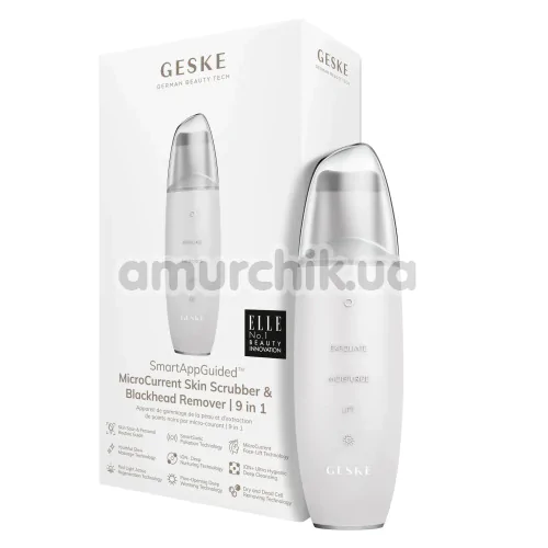 Мікрострумовий скрабер для шкіри обличчя Geske MicroCurrent Skin Scrubber & Blackhead Remover 9 in 1, білий