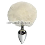 Анальна пробка з білим хвостиком Alume Metal Plug With Tail S, срібна - Фото №1
