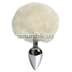 Анальная пробка с белым хвостиком Alume Metal Plug With Tail S, серебряная - Фото №1