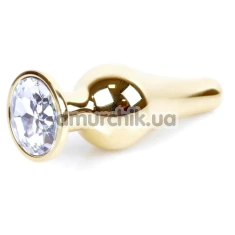 Анальная пробка с прозрачным кристаллом Boss Series Exclusivity Jewellery Gold Plug, золотая - Фото №1