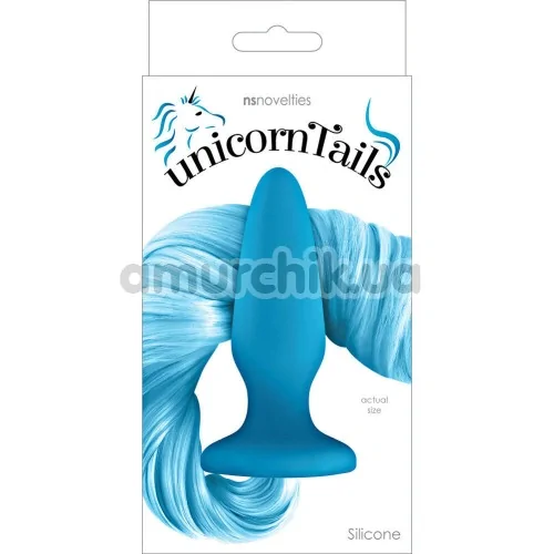 Анальная пробка с голубым хвостом Unicorn Tails Pastel, голубая