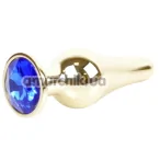 Анальная пробка с синим кристаллом Exclusivity Jewellery Gold Plug продолговатая, золотая - Фото №1