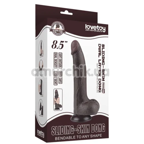 Фаллоимитатор Sliding-Skin Dual Layer Dong 8.5 с мошонкой, коричневый