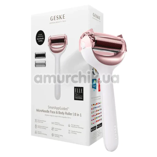 Массажер-роллер для лица и тела с микроиглами Geske MicroNeedle Face & Body Roller 8 in 1, кремовый