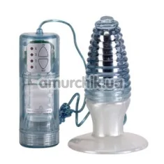 Анальная пробка с вибрацией Swirl Top Butt Plug Vibe, голубая - Фото №1