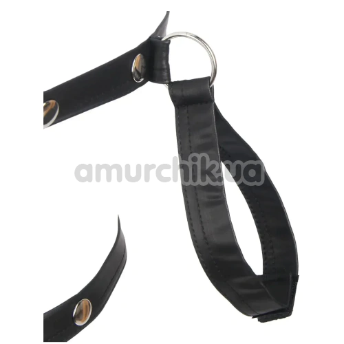 Боди-портупея мужское с фиксаторами для рук Star Night Faux Leather Harness Bodysuit, черное