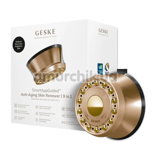 Мікрострумовий LED-випромінювач для відновлення шкіри обличчя Geske Anti-Aging Skin Renewer Metallic 9 in 1, сіро-золотий