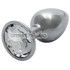 Анальная пробка с прозрачным кристаллом Ouch! Metal Butt Plug Small, серебряная - Фото №1