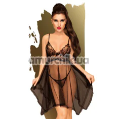 Комплект Penthouse Lingerie Naughty Doll, чорний: пеньюар + трусики-стрінги - Фото №1