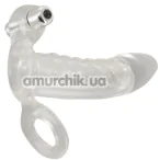 Насадка на пенис с вибрацией и кольцом для мошонки Crystal Clear Vibrating Sleeve With Ball Ring, прозрачная - Фото №1