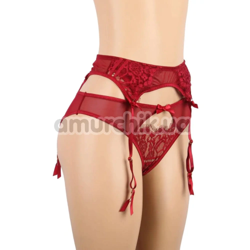 Комплект Star Night Sheer & Lace Bow Garter Belt, червоний: пояс для панчіх + трусики