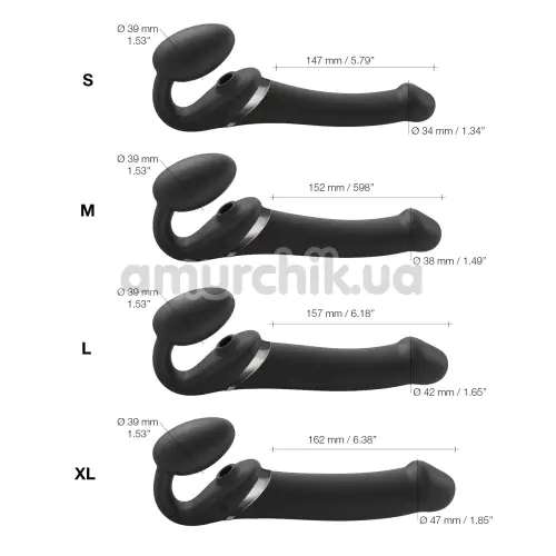 Безремневий страпон із вібрацією Strap-On-Me Multi Orgasm Bendable Strap-On XL, чорний