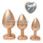 Набор из 3 анальных пробок с прозрачным кристаллом Gleaming Love Pearl Gold Plug Set, золотой - Фото №1
