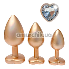 Набор из 3 анальных пробок с прозрачным кристаллом Gleaming Love Pearl Gold Plug Set, золотой - Фото №1